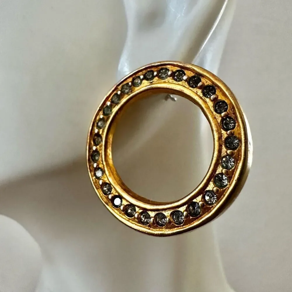 Gold tone rhinestone open circle earrings